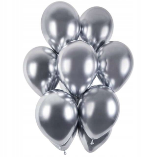 Balóny na párty - BALLOONS lesklý SILVER chróm BIG 13 palcov x50
