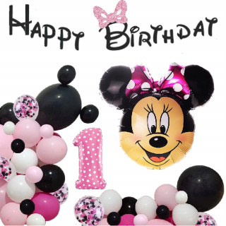 Balóny na párty - BALLOONS set 1. narodeniny MINI MOUSE BABY MINNIE
