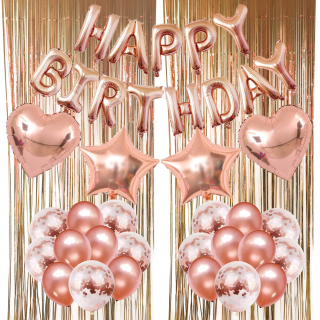Balóny na párty - Balóniky Birthday Rose zlaté Kurtin Banner