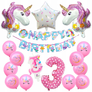 Balóny na párty - Balóny narodeniny Set 3 Years Unicorn Unicorn