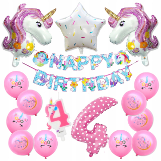Balóny na párty - Balóny sada narodeniny 4 roky starý jednorožec pony