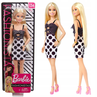 Bábika Barbie - Barbie Fashionistas blond bábika šaty v bodoch