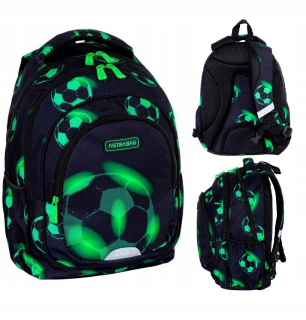 Viackomorový školský batoh AstraBag, čierny, Odtiene zelenej, 20 l