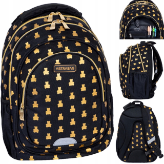 Viackomorový školský batoh AstraBag, čierny, Odtiene žltej a zlatej, 20 l