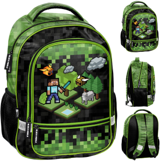 Minecraft Paso viackomorový školský batoh, čierny, odtiene zelenej, viacfarebný, 19 rokov