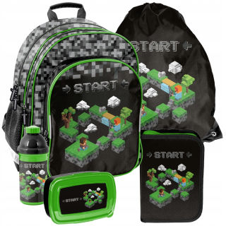 Minecraft viackomorový školský batoh Paso čierny, Odtiene sivej a striebornej, Odtiene zelenej, Viacfarebný 18 l