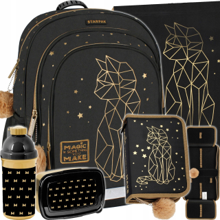 Starpak viackomorový školský batoh čierny, Odtiene sivej a striebornej, Odtiene žltej a zlatej, Multicolor 23 l + 4 ďalšie produkty