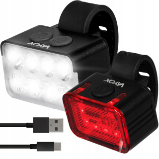 Osvetlenie na bicykel Vayox VA0151 8 X LED 900 lm batéria + osvetlenie na bicykel Vayox ZADNÉ SVETLO NA BICYKEL VA0152 300 lm batéria