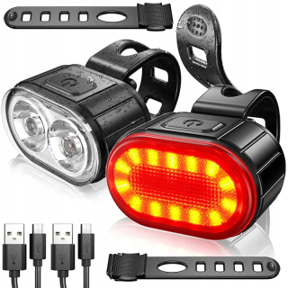 PREDNÁ + ZADNÁ LED NABÍJACIA CYKLISTICKÁ LAMPA NA RIADITEĽNÝ BICYKEL