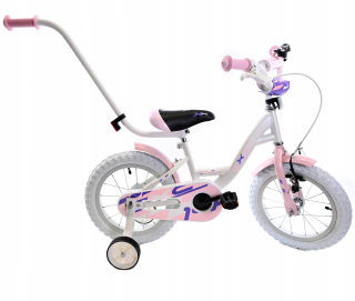 Midex detský bicykel BICYKEL PRE DIEVČATKO VODIČ BOČNÝCH KOLIES 14" koleso biele