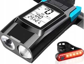 Osvetlenie na bicykel BIKE4U) 3v1 CYKLISTICKÝ POČÍTAČ 800 lm batéria + ZADNÁ BICYKELOVÁ LAMPA USB NABÍJANIE
