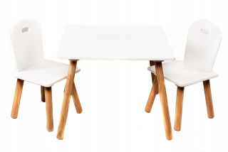 SET drevený stôl + 2 stoličky pre deti Biely stôl