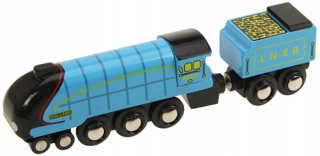 Dráha pre deti, stavebnica - Bigjigs Drevená lokomotíva vlak Mallard BJT440