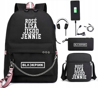Školský batoh - Blackpink Lisa Rose School Backpack USB Set