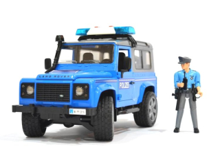 Polícajné autíčko - Bruder 02597 Police Land Rover Sound + figúrka