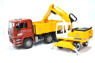 Tatra, nákladné auto - Bruder 02751 Truck + bager Liebherr Set