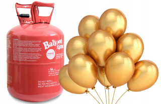 Balóny na párty - Valec s Hélium Hélium + balóniky zlaté 20 ks sada