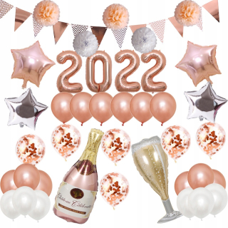 Balóny na párty - Balóniky na Nový rok 2022 dekorácie Pink Gold