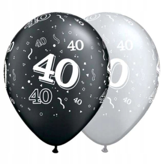 Balóny na párty - Bomby na 40 Birthday Black a Silver Mix 25 ks