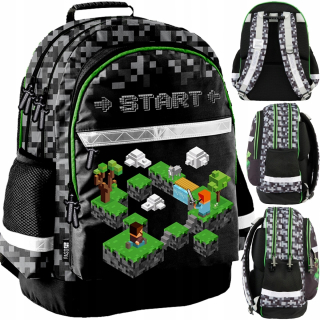 Minecraft Paso viackomorový školský batoh, čierny, odtiene zelenej, viacfarebný, 19 rokov