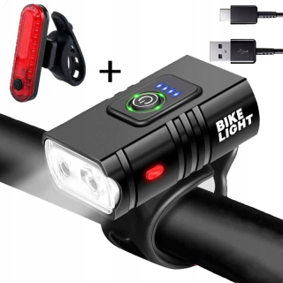 Gemson cykloosvetlenie SET ZADNÝ + PREDNÝ + POWERBANK + USB 2200 lm batéria
