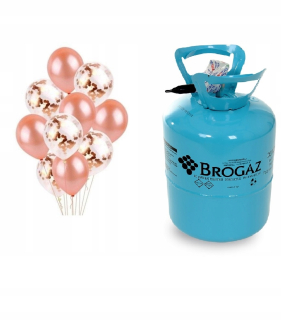 Balóny na párty - Valec s héliom + balóniky s konfety + balóny Rose zlaté