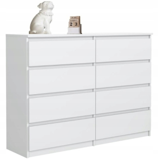 Komoda Sara, 8 zásuviek, obývačka, spálňa, kancelária 120 x 35 x 99,5 cm, matná biela