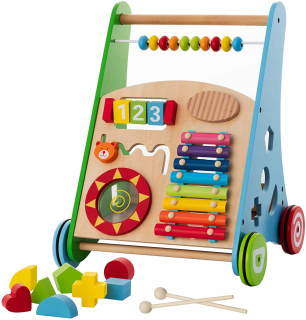 Chodítko pre deti - Walker Pushion Drevená Educational Panel činely