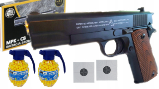 Pištoľ pre deti - Colt M1911 Metal Gun na guličkových + 2x granáty