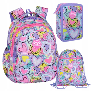 COOLPACK ŠKOLSKÝ BATOH PRE DIEVČATÁ TRIEDY 1-3 SRDCE Ružový + 2 ďalšie produkty