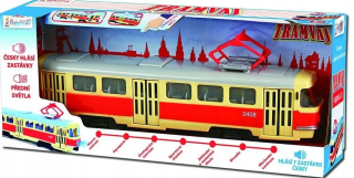 Detský autobus, trolejbus - ČESKÁ električka 28cm RETRO TRAMPUJE SVETLO