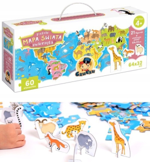 Czúcz Puzzle mapa sveta Zvieratá Obrázky 60 EL
