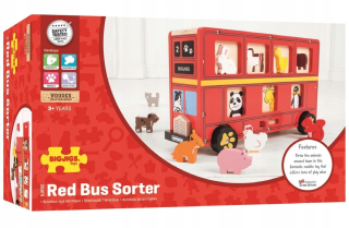 Dráha pre deti, stavebnica - Red bus. Drevené triedič. Zvieratá, Bigj