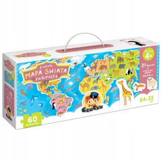 Czúcz mapa sveta zvierat puzzle s číslami 4+