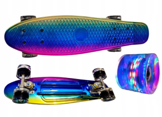 Detský skejtbord - Skateboard žiariace holografické metalické koleso LED
