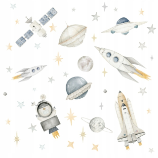 Detské samolepky na stenu - DK418 / Set s rakety Kosmos nálepkami