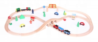 Dráha pre deti, stavebnica - Drevený front vlak na batériách 49el ecotoys