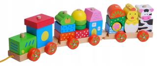 Drevená dráha pre deti - Drevený vlak vlak na povrázku Ecotoys vankúšiky