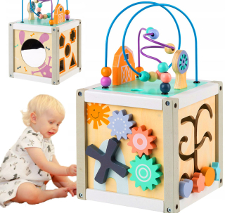 DREVENÁ BOXOVÁ VZDELÁVACIA KOSTKA 5v1 SORTER