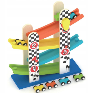 Drevená dráha pre deti - Drevená šmýkačka s autami Smile