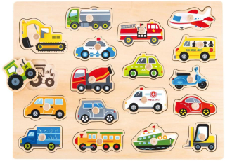 Veľká drevená puzzle s držadlami vozidiel