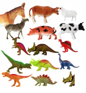 Veľké gumové Dinosaury + Zvieratá z dediny 14 ks
