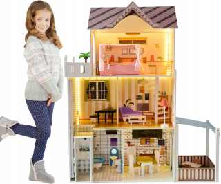 Domček pre bábiky -
Veľký drevený Dlhý + nábytok + LED 120cm
