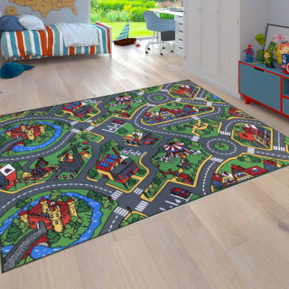 Koberec do detskej izby - KOBEREC RALLY STREETS CITY FARM ROAD 160x200 AUTOMOBILOV