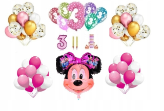 Balóny na párty - Dekorácie 3 Birthday Balloons Tretí Mouse Minnie
