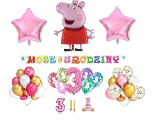 Balóny na párty - Dekorácie 3 Birthday Balloons Tretí Peppa Pig
