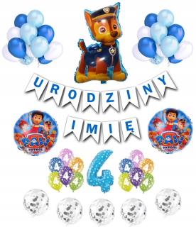 Balóny na párty - Paw Patrol 4 narodeninové balóniky dekorácie Každé meno