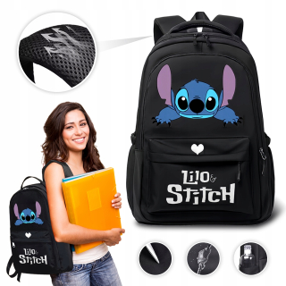 Viackomorový školský batoh Lilo i Stitch Ple, čierny