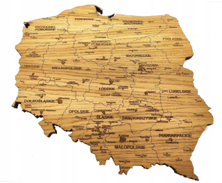 Detské samolepky na stenu - Drevená mapa Poľska, dub mapa Poľska - 60 cm