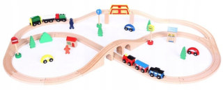 Dráha pre deti, stavebnica - Drevená fronta vlak na batérie 49 el. Ecotoys